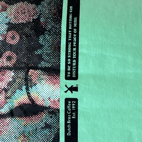 Dutch Bros short sleeve cotton T-shirt,size Small. Floral Peace Top color green - Picture 3 of 6